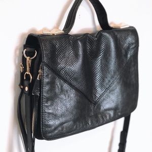 Linea Pelle Fine Leather Black+Cheetah Print purse